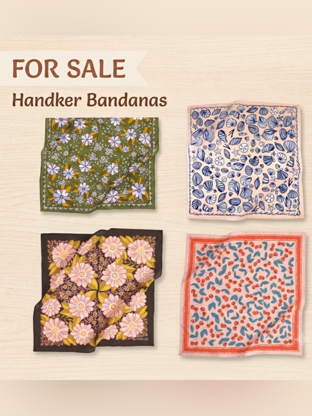Handker Bandanas Handkerchief Set - Red, Green, Blue, Floral